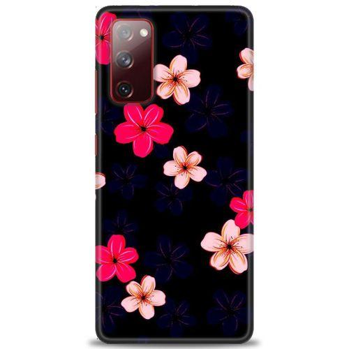 Samsung Galaxy S20 FE Kılıf HD Baskılı Kılıf - Pembe Mavi Çiçekler + Tam Ekran Koruyucu