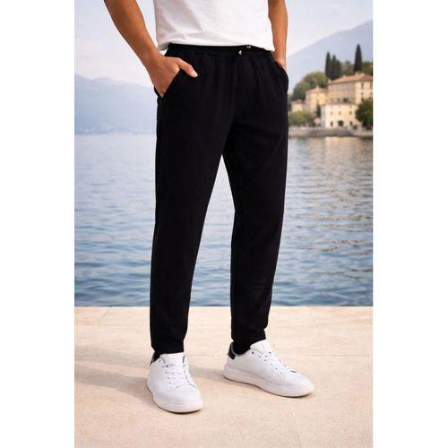 Meridian Kumaş Relaxed Fit %100 Pamuklu Jogger Erkek Yazlık Eşofman Altı Pantolon - Siyah
