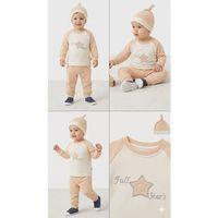 3-6 6-9 9-12 Ay Full Star Nakışlı Şapkalı Uzun Kollu Sweat 3lü Erkek Bebek Takımı