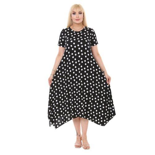 Melsay Butik Beyaz Puantiye Desen Asimetrik Kısa Kollu Elbise