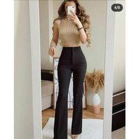 Kadın Yüksek Bel Ispanyol Paça Atlas Kumaş Pantolon