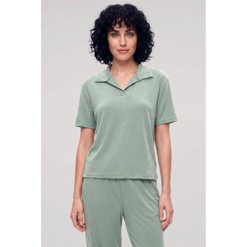Özel Tasarım Kadın Yeşil Polo Yaka Pijama Takımı %100 Pamuk
