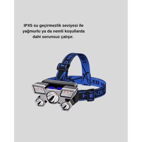 Şarj Edilebilir Led Kafa Feneri – 4 Işık Modu, Ipx5 Su Geçirmez, Hareket Sensörlü