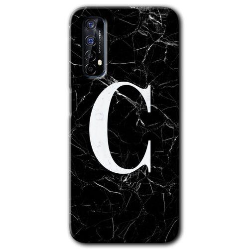 Realme 7 Kılıf HD Desen Baskılı Arka Kapak - Siyah Mermer Desenli C Harfi + Kırılmaz Cam