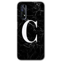 Realme 7 Kılıf HD Desen Baskılı Arka Kapak - Siyah Mermer Desenli C Harfi + Kırılmaz Cam