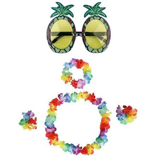 Renkli Ananas Gözlük, Taç, Kolye ve Bileklik Seti