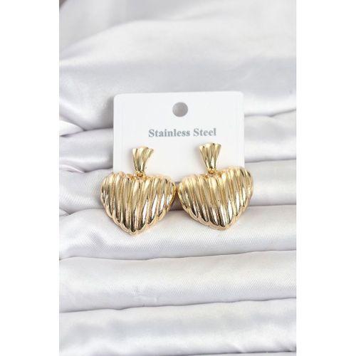 316L Çelik Gold Renk Kalp Model Kadın Küpe
