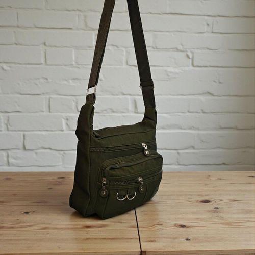 Fiyra ç2 Haki Beş Gözlü Krinkıl Kumaş Bayan Çapraz Omuz Çanta