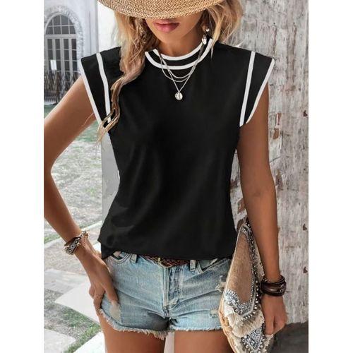 Kadın Kısa Kollu Daire Yakalı Viskon Bluz