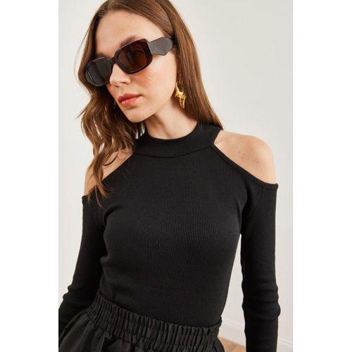 Kadın Uzun Kollu Omuz Dekolteli Kaşkorse Kumaş Bluz