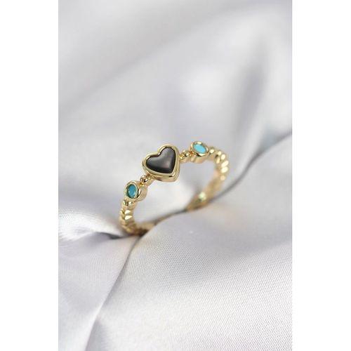 Gold Renk Hematit Taşlı Kadın Yüzük