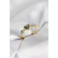 Gold Renk Hematit Taşlı Kadın Yüzük