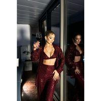PUL PAYET 3 LÜ TAKIM - CEKET-BÜSTİYER-PANTOLON - Bordo