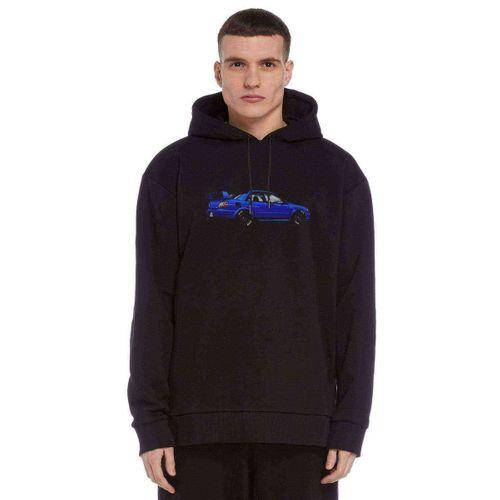 Subaru Baskılı Siyah Erkek Kapşonlu Sweatshirt