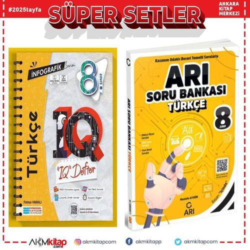 Evrensel İletişim 8. Sınıf LGS Türkçe İnfografik Serisi IQ Akıllı Defter ve Arı Soru Bankası Seti 2 Kitap