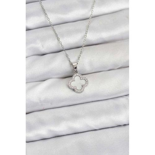 316L Çelik Zincir Gümüş Renk Sedefli Yonca Kadın Kolye