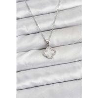 316L Çelik Zincir Gümüş Renk Sedefli Yonca Kadın Kolye