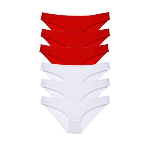 6 Adet Süper Eko Set Likralı Kadın Slip Külot Kırmızı Beyaz