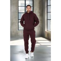 Şardonlu Kanguru Cepli Sweatshirt - 3 İplik Şardonlu Lastik Paça Erkek Eşofman Altı- Eşofman Takımı - Bordo