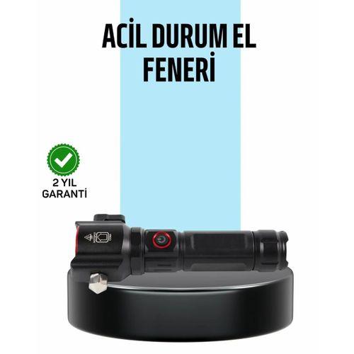 Usb Şarjlı Çok Amaçlı El Feneri Çekiçli Pusulalı