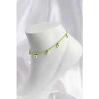 Yeşil Renk Boncuklu Papatya Motifli Halhal