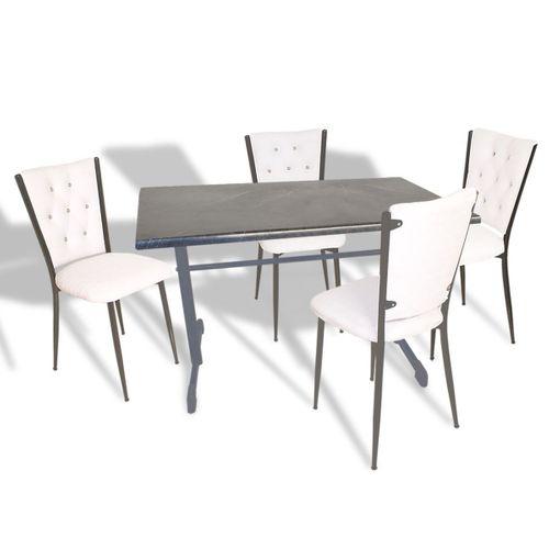 Dockers Halley - Kapitoneli Mutfak Masa Takımı - 70x120 (Werzalit, Wermodin veya Allzalit Tabla) - Grey Marble-Beyaz