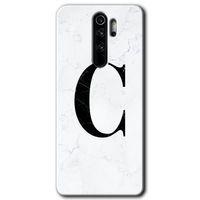Xiaomi Redmi Note 8 Pro Kılıf Baskılı Arka Kapak - Beyaz Mermer Desenli C Harfi +Tam Ekran Koruyucu