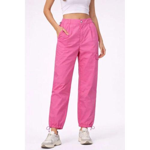 Paraşüt Kumaş Pantolon Bel Ve Paça Ayarlanabilir Lastikli Spor Pantolon - Pembe