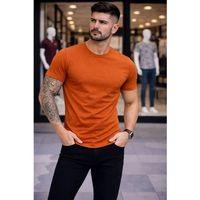 Erkek T-Shirt Bisiklet Yaka Slim Fit Dar Kesim Likralı Tişört Günlük Basic Body - Koyu Turuncu