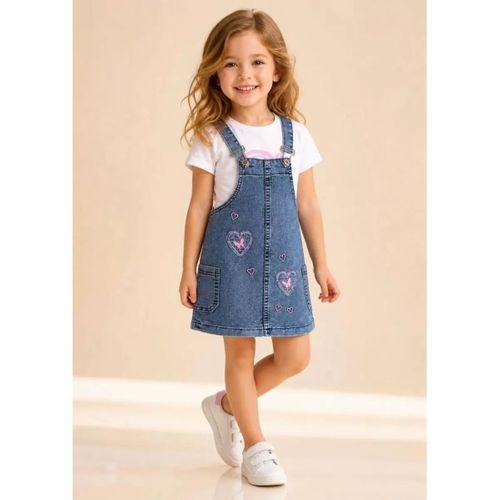 3/7 Yaş Etekli Denim Salopet Çocuk Takımı