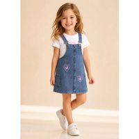 3/7 Yaş Etekli Denim Salopet Çocuk Takımı