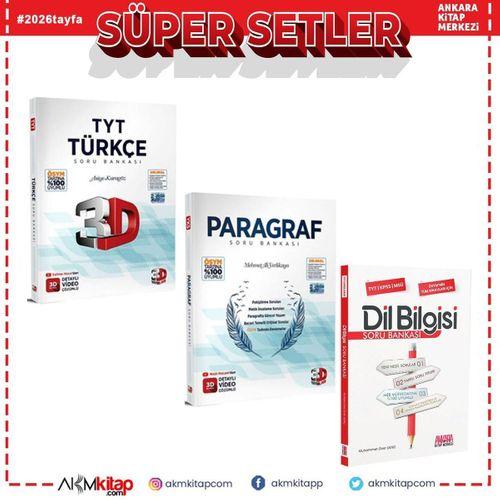 3D TYT Türkçe ve Paragraf ile AKM Dil Bilgisi Soru Bankası Seti 3 Kitap