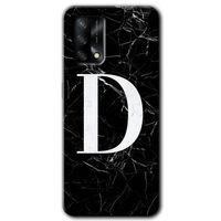 OPPO Oppo A74 Kılıf HD Desen Baskılı Arka Kapak - Siyah Mermer Desenli D Harfi