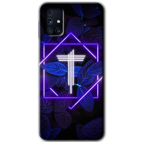 Samsung Galaxy M31s Kılıf HD Desen Baskılı Arka Kapak - Dark Neon Yaprak T Harfi