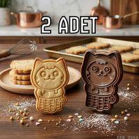 2Li Kedi Figürlü Hamur Şekillendirici Kurabiye Kalıbı Oyun Hamuru Kalıbı 6 5 cm