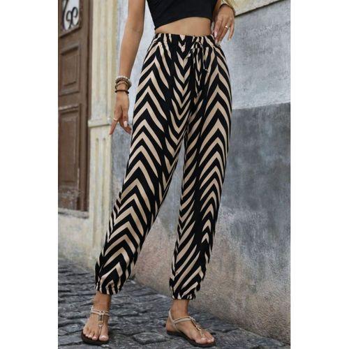 Kadın Yüksel Bel Belı Lastikli Belden Bagcıklı Desenli Süprem Pantolon