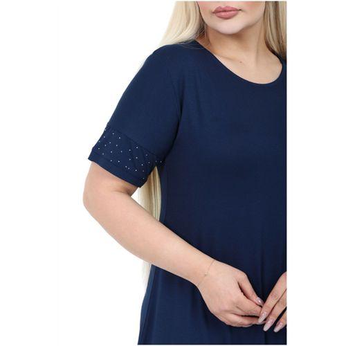 Melsay Butik Taş Baskılı Şerit Kısa Kollu Lacivert Midi Elbise