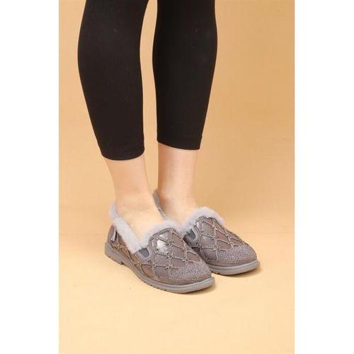 Selaro Gri Renkli Taşlı Desenli İçi Kürklü Kışlık Günlük Ayakkabı