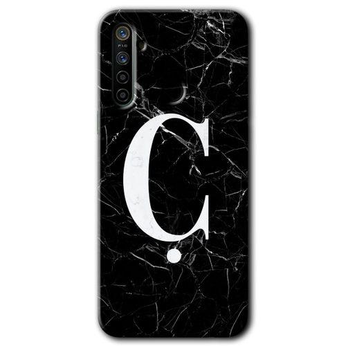 Realme 6i Kılıf HD Desen Baskılı Arka Kapak - Siyah Mermer Desenli Ç Harfi