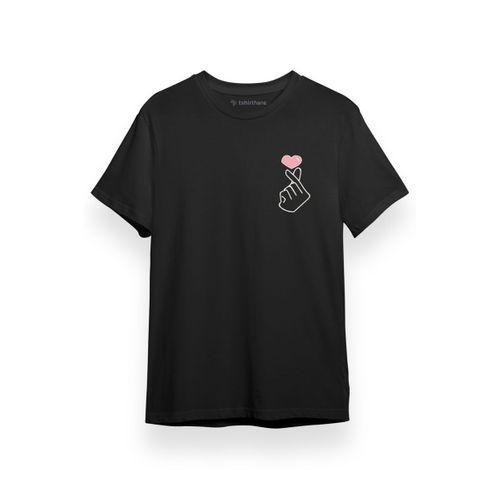Kpop Korean Finger Heart Siyah Kısa kol Erkek Tshirt