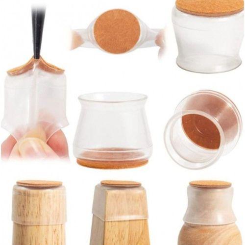 4'lü Keçeli Şeffaf Silikon Sandalye Ayak Koruyucu Seti