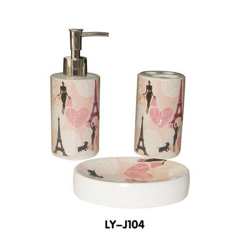 Seramik Üçlü Banyo Seti Kızlı Paris Desenli 20X20X10Cm