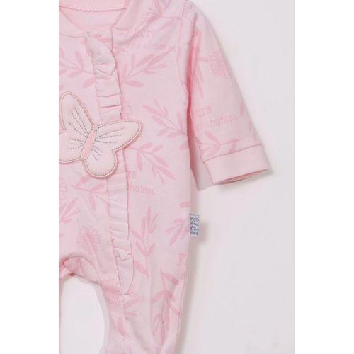 Kelebek Nakışlı % 100 Pamuk Ayaklı Kız Bebek Tulumu
