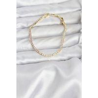Pembe ve Beyaz Zirkon Taşlı Gold Renk Su Yolu Kadın Bileklik