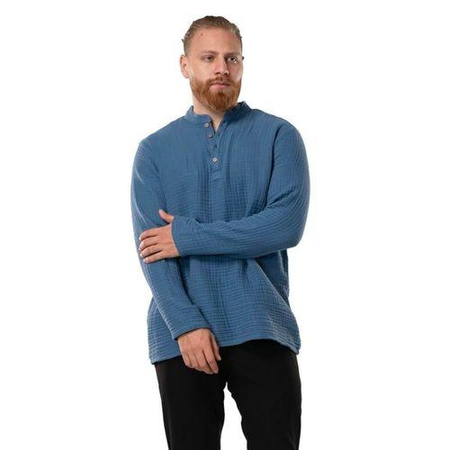 Uzun Kol Erkek Hakim Yaka Double Müslin Sonbahar ve Kışlık Sweatshirt İndigo indg