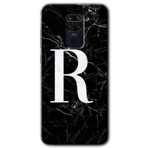 Xiaomi Redmi Note 9 Kılıf Baskılı Arka Kapak - Siyah Mermer Desenli R Harfi +Tam Ekran Koruyucu