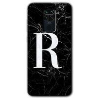 Xiaomi Redmi Note 9 Kılıf Baskılı Arka Kapak - Siyah Mermer Desenli R Harfi +Tam Ekran Koruyucu
