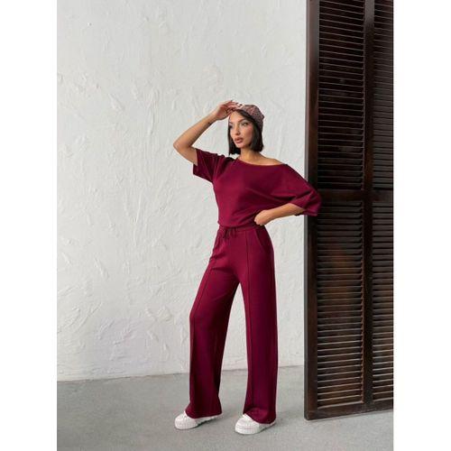 Kadın İsa Kollu Kayık Yaka Bluz Ve Pantolon Misal Kumaş Ikili Takım