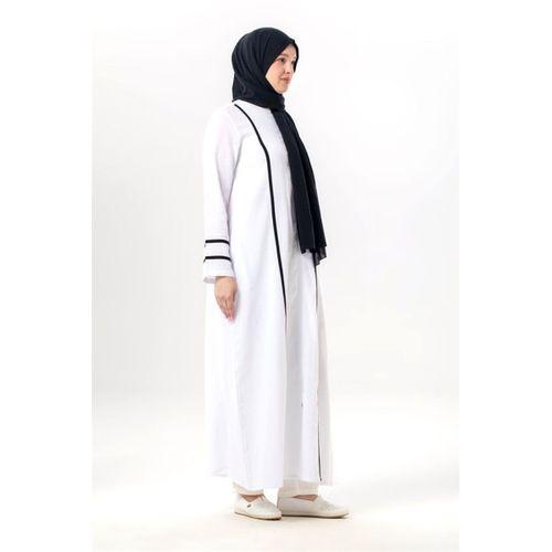 Uzun Kol Gülfem Fermuarlı Yazlık Şile Bezi Ferace Beyaz Byz