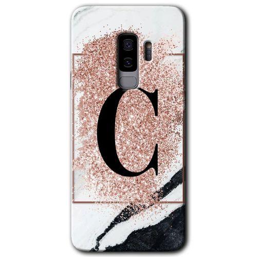 Galaxy S9 Plus Kılıf HD Desen Baskılı Arka Kapak - Pembe Mermer Desenli C Harfi